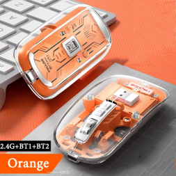 Беспроводная мышка прозрачная со встроенным аккумулятором, оранжевая