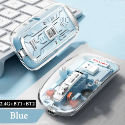 Беспроводная мышка прозрачная со встроенным аккумулятором, синяя
