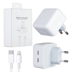 Адаптер для айфона с кабелем, сетевое зарядное устройство, быстрая зарядка c двумя USB-C 35W для iPhone и MacBook