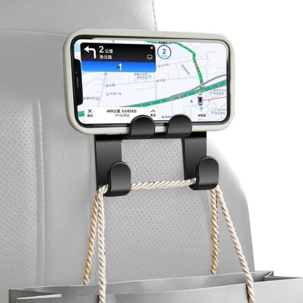 Автомобильный держатель для подголовника с крючками и держателем для смартфона