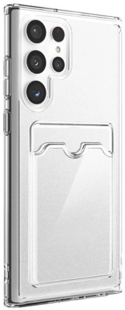 Противоударный силиконовый чехол с карманом для карт для Samsung Galaxy S22 Ultra, прозрачный