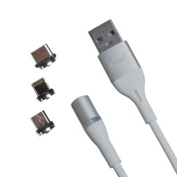 Кабель USB магнитный MR360 3в1 Lightning-Micro-Type-C Силиконовый 120 см, белый