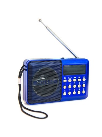 Радио приемник с аккумулятором и с флешкой - AUX 3.5mm, USB, microSD, компактный радиоприемник, синий