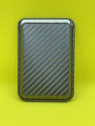 Кожаный чехол бумажник для карт и визиток с MagSafe серый карбон для IPhone с подставкой