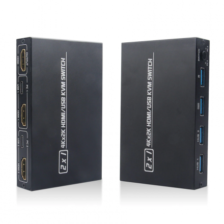 KVM-переключатель 4K, совместимый с HDMI, 2 порта USB для совместного монитора, клавиатуры и мыши, адаптивный EDID / HDCP разъем принтера и Play