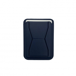 Кожаный чехол бумажник для карт и визиток с MagSafe темно-синий для IPhone с подставкой
