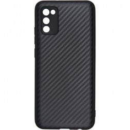 Чехол силиконовый под карбон для Samsung Galaxy A02s c защитой камеры, черный