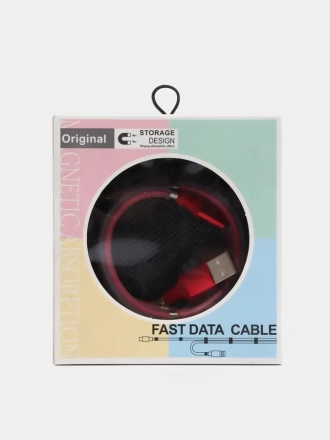 Магнитный кабель USB-Micro USB 2.1А  для передачи данных и зарядки, 1м, красный