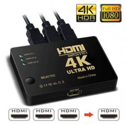 Разветвитель HDMI 4K Ultra HD (3 входа, 1 выход)