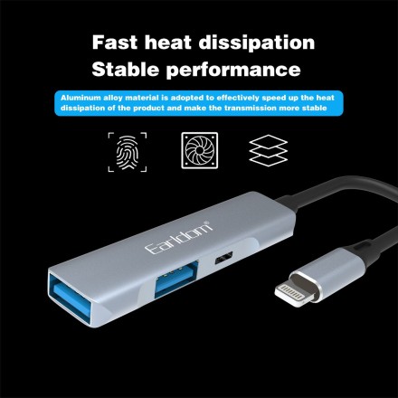 USB HUB-Lightning Earldom ET-HUB11, 2USB+вход Lightning