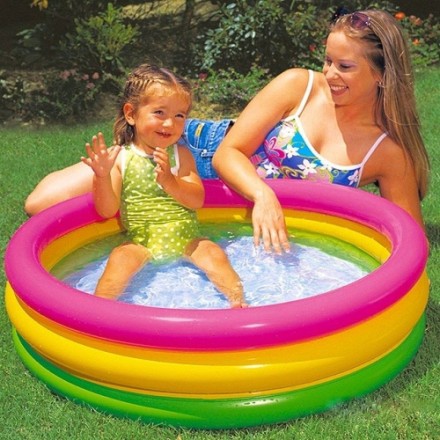 Детский бассейн радуга с надувным дном 110x30 см