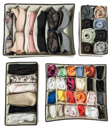 Набор из 4 органайзеров в выдвижной ящик для одежды