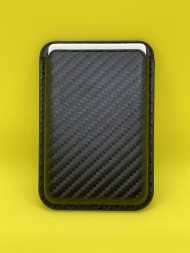 Кожаный чехол бумажник для карт и визиток с MagSafe черный карбон для IPhone с подставкой