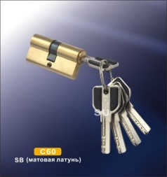 Личинка для замка, цилиндровый, ключ C60 - 60 мм, матовый латунь