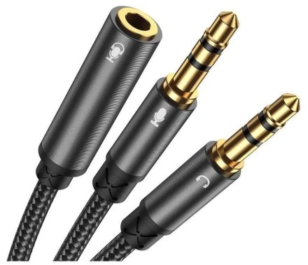 Аудио-кабель разветвитель для наушников и микрофона 2 в 1 Joyroom SY-A05 20см черный