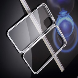 Магнитный стеклянный чехол с металлическим бампером для iPhone XS Max, серебро