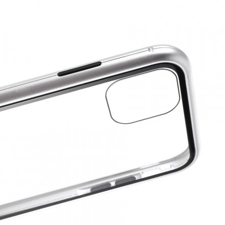 Магнитный стеклянный чехол с металлическим бампером для iPhone XS Max, серебро