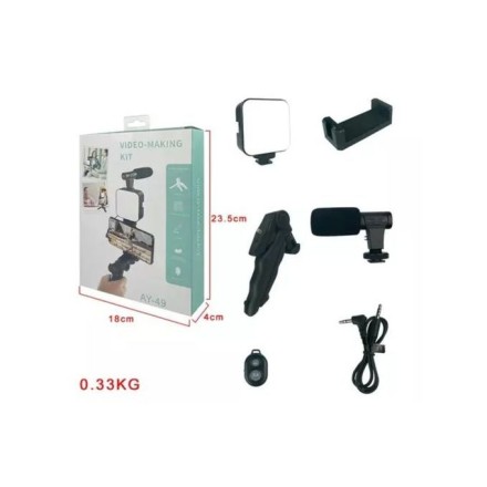 Комплект штатив для видеоблога KD49 с микрофоном и подсветкой для прямых трансляций