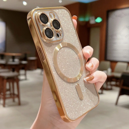 Чехол с блестками, поддержка Magsafe и с защитой камеры для iPhone 14 Pro Max, золотой