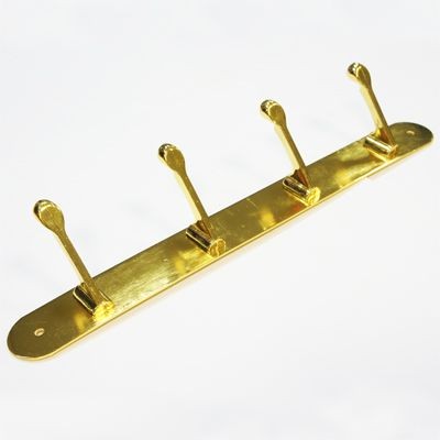 Крючок на планке настенная металлическая 4 крючка 35 см, золотой