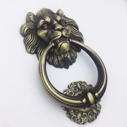Ручка дверная и для ворот кольцо Лев 13 см (высота головы), бронзовый
