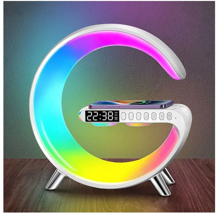 Светодиодный ночник-будильник с RGB подсветкой, мощной колонкой с беспроводной зарядкой и управлением через приложение на смартфоне