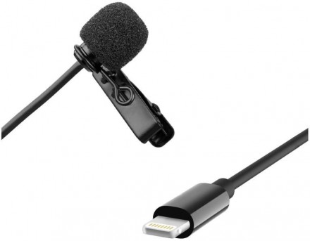 Микрофон петличный ISA Lavalier всенаправленный конденсаторный с разъёмом Lightning  для iPhone Apple, черный