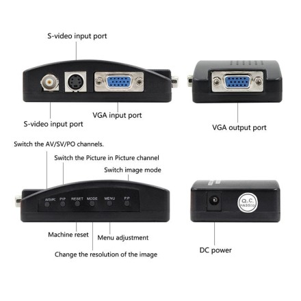 Конвертер видео сигнала VGA /RCA / S-Video в VGA BNC + S-video на VGA преобразователь видеосигнала, белый