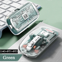 Беспроводная мышка прозрачная со встроенным аккумулятором, зеленая