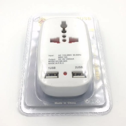 Универсальное дорожное Сетевое зарядное устройство с 2 USB с вилкой Стандарта Великобритании