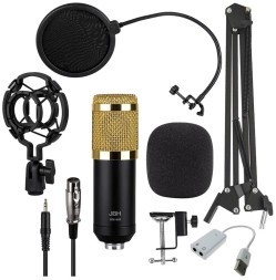 Конденсаторный студийный микрофон JBH BM800 с подставкой, черный с золотом