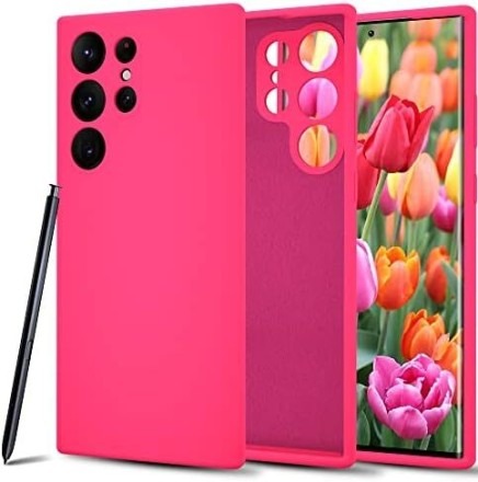 Чехол бархатный Silicone Cover для Samsung Galaxy S24 Ultra, ярко розовый