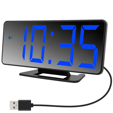 Часы будильник электронные настольные VST-888 зеркальные, дисплей синий