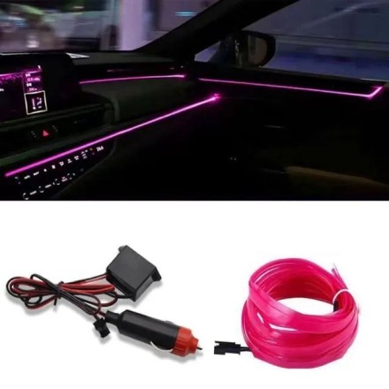 Светодиодная неоновая лента для салона автомобиля, 5 метров от прикуривателя 12В розовая