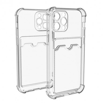 Противоударный силиконовый чехол с карманом для карт на iPhone 13 Pro Max, прозрачный