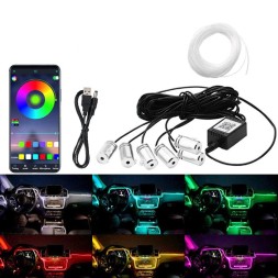 Неоновая лента RGB светодиодная подсветка салона автомобиля многоцветная Bluetooth управление телефоном
