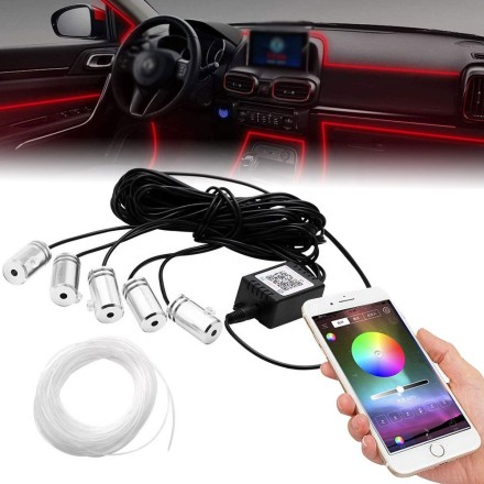 Неоновая лента RGB светодиодная подсветка салона автомобиля многоцветная Bluetooth управление телефоном