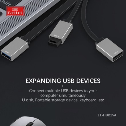 USB HUB Earldom ET-HUB15A, 3USB ,(длина 12см), серебро