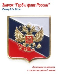 Значок пин металлический на одежду Герб и флаг России - 2 шт