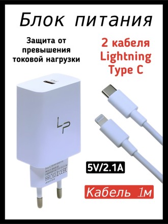 Сетевое зарядное устройство LP XQ30 25W с кабелем Type-C to Lightning 1м White
