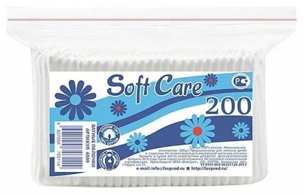 Ватные палочки Soft Care 3 пакета по 200шт (600шт)