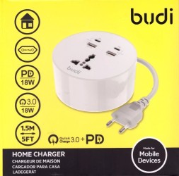 Зарядное устройство Budi Wall Charger 2xUSB 2xType-C with one General Socket 2.4A White (M8J308RE)