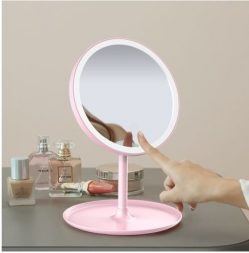 Зеркало с подсветкой для макияжа, розовый