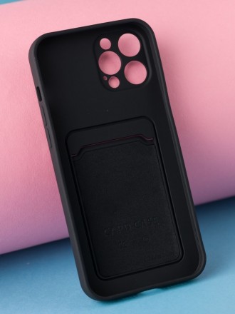 Чехол силиконовый для iPhone 12 Pro Max с кармашком для карт и защитой камеры, черный