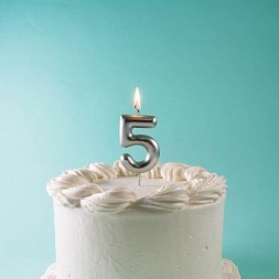 Свеча цифра 5 для торта (серебристая, 6  см) - 3 шт