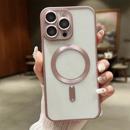 Чехол с поддержкой Magsafe матовый по бокам и с защитой камеры для iPhone 15 Pro Max, розовый