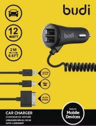 Автомобильное зарядное устройство Budi Car Carger 2 USB with 30 pin / Micro USB / Lightning Cable 2м