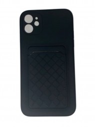 Чехол силиконовый для iPhone 12 с кармашком для карт и защитой камеры, черный