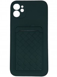 Чехол силиконовый для iPhone 11 с кармашком для карт и защитой камеры, темно-зеленый