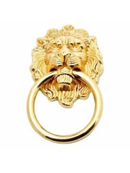 Ручка дверная кольцо Лев 6.5 см (высота головы), золотой